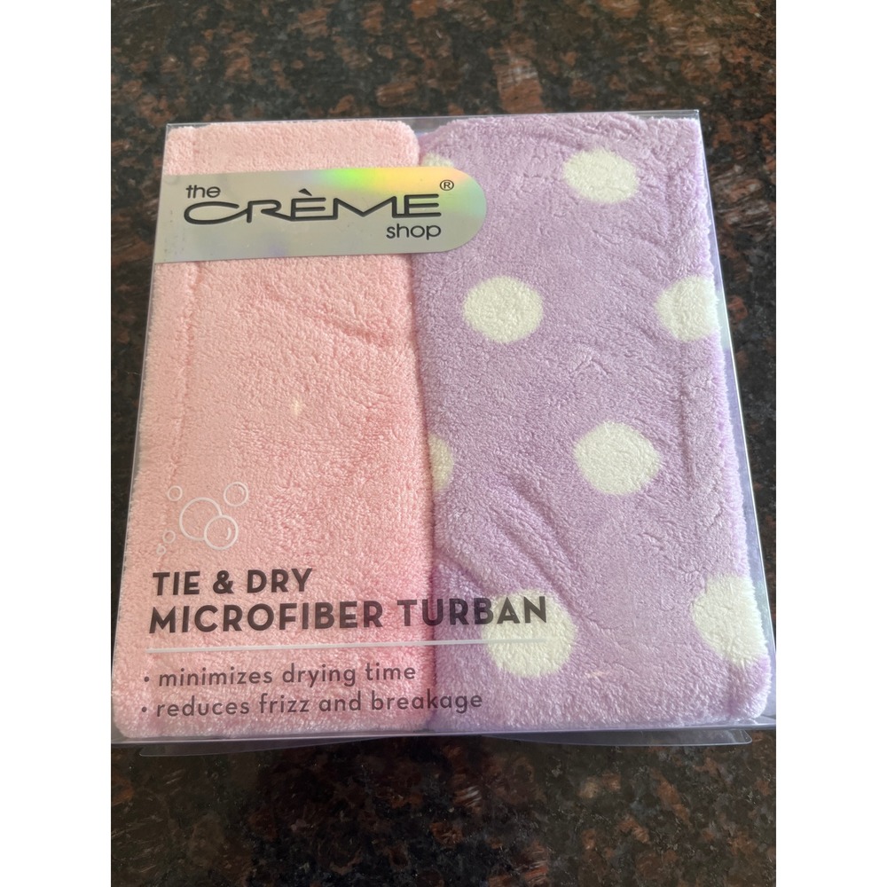 The Creme Shop Tie & Dry Microfiber Turban 2 Pack Pink Purple Polka Dot MCTP7034